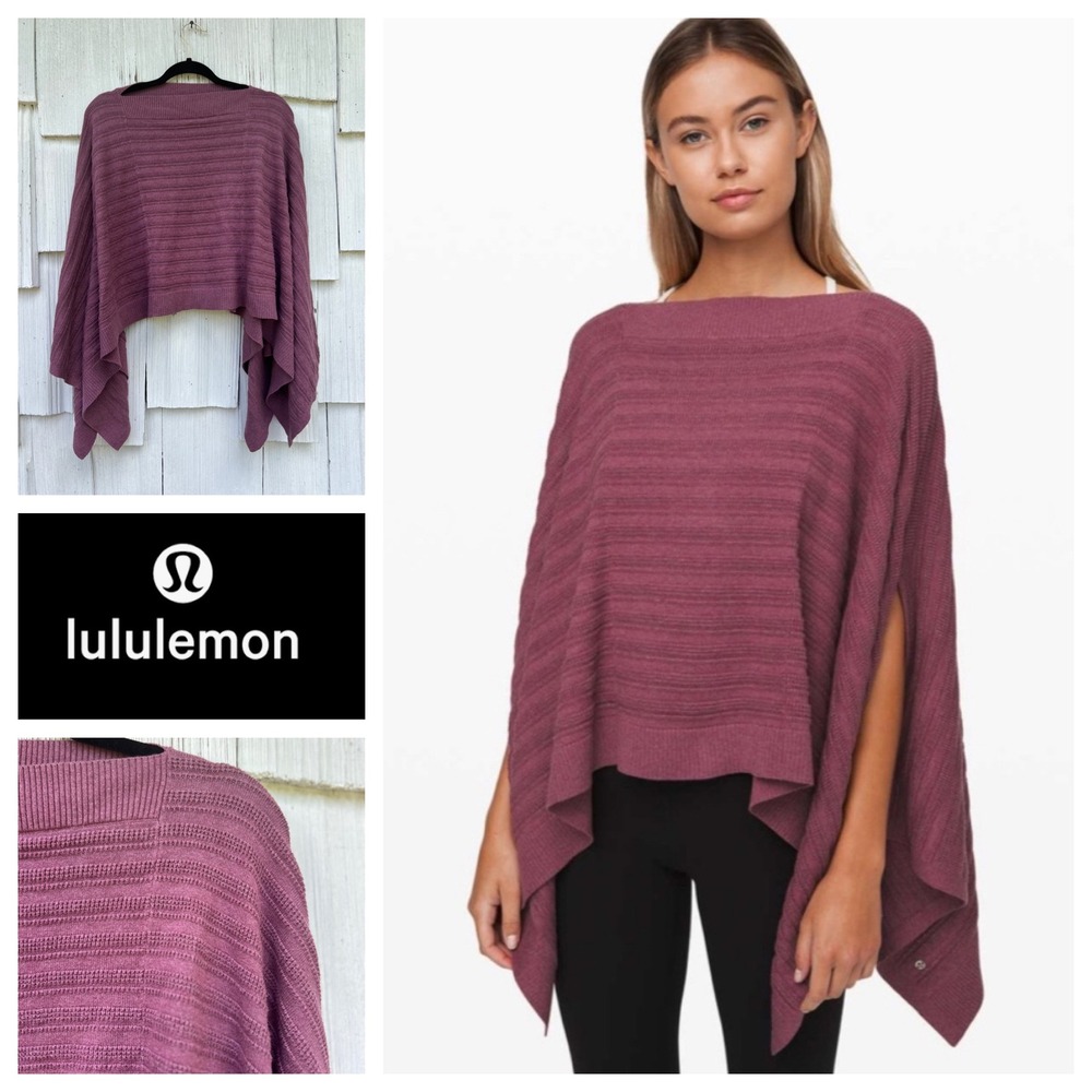 Lululemon Forward Flow Poncho Heathered Plumful One Size Knit Cape Sweater OS